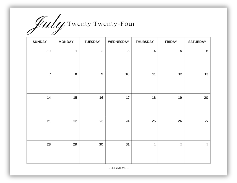 july 2024 calendar