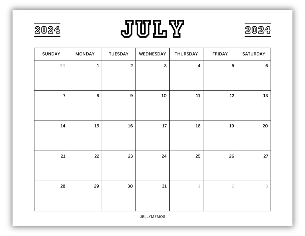 July 2024 Calendar Printables (Cute & Simple!) - JellyMemos
