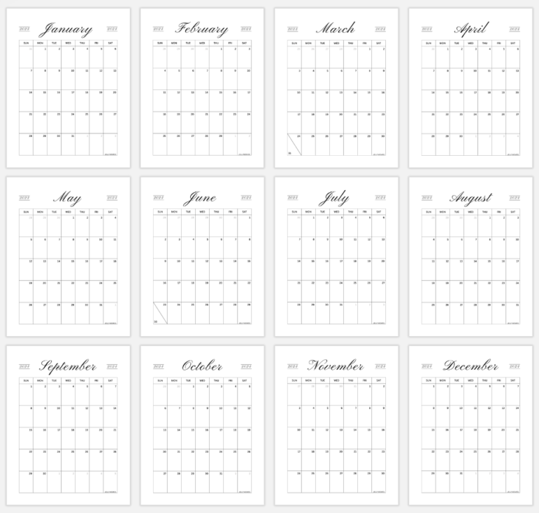 Elegant & Lovely 2024 Vertical Calendar Printable - JellyMemos