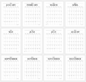 Cute & Simple 2024 Vertical Calendar Printable - JellyMemos