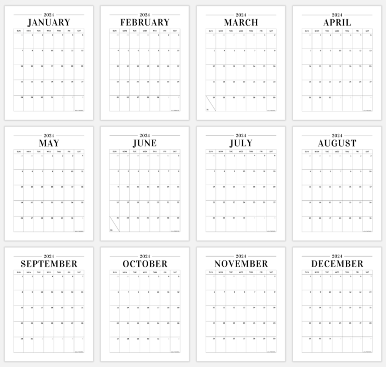 Cute & Simple 2024 Vertical Calendar Printable - JellyMemos