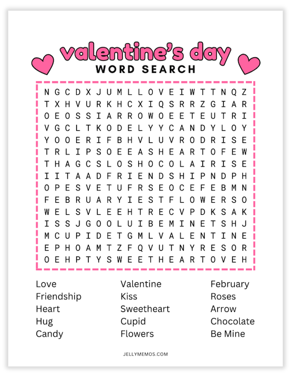 valentine's day word search printable