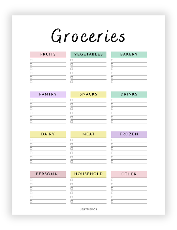 grocery list template