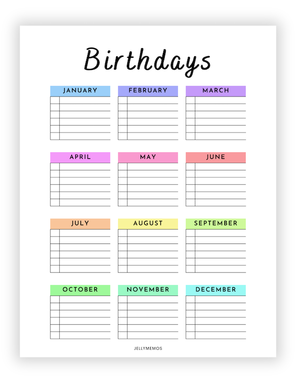 printable birthday tracker template