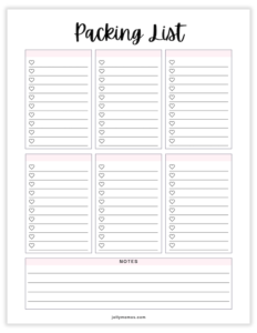 Blank Packing List Printables (Cute &amp; Free Templates!) - JellyMemos