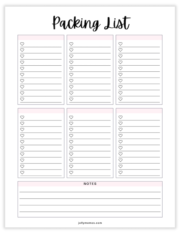 Blank Packing List Printables