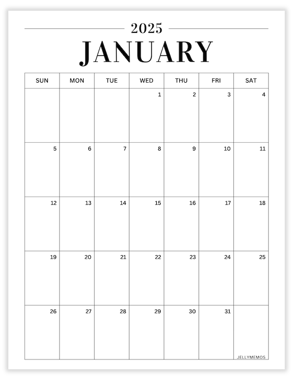 january 2025 minimal calendar printable