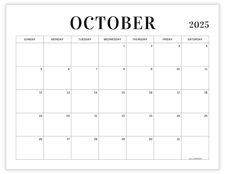 october 2025 minimal calendar printable