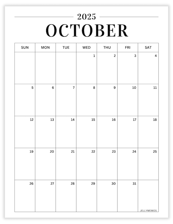 october 2025 minimal calendar printable