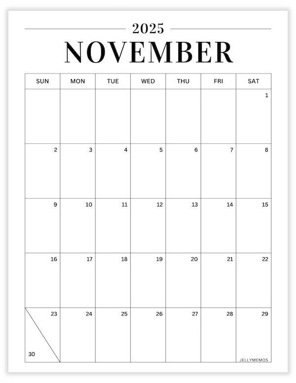 november 2025 minimal calendar printable