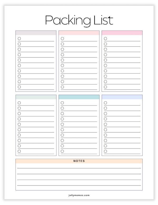 Blank Packing List Printables