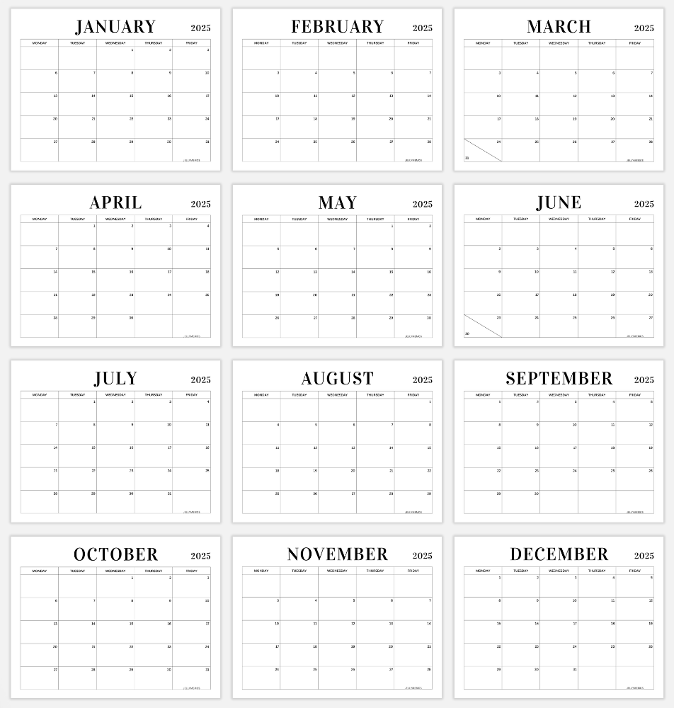 monday to friday calendar printables