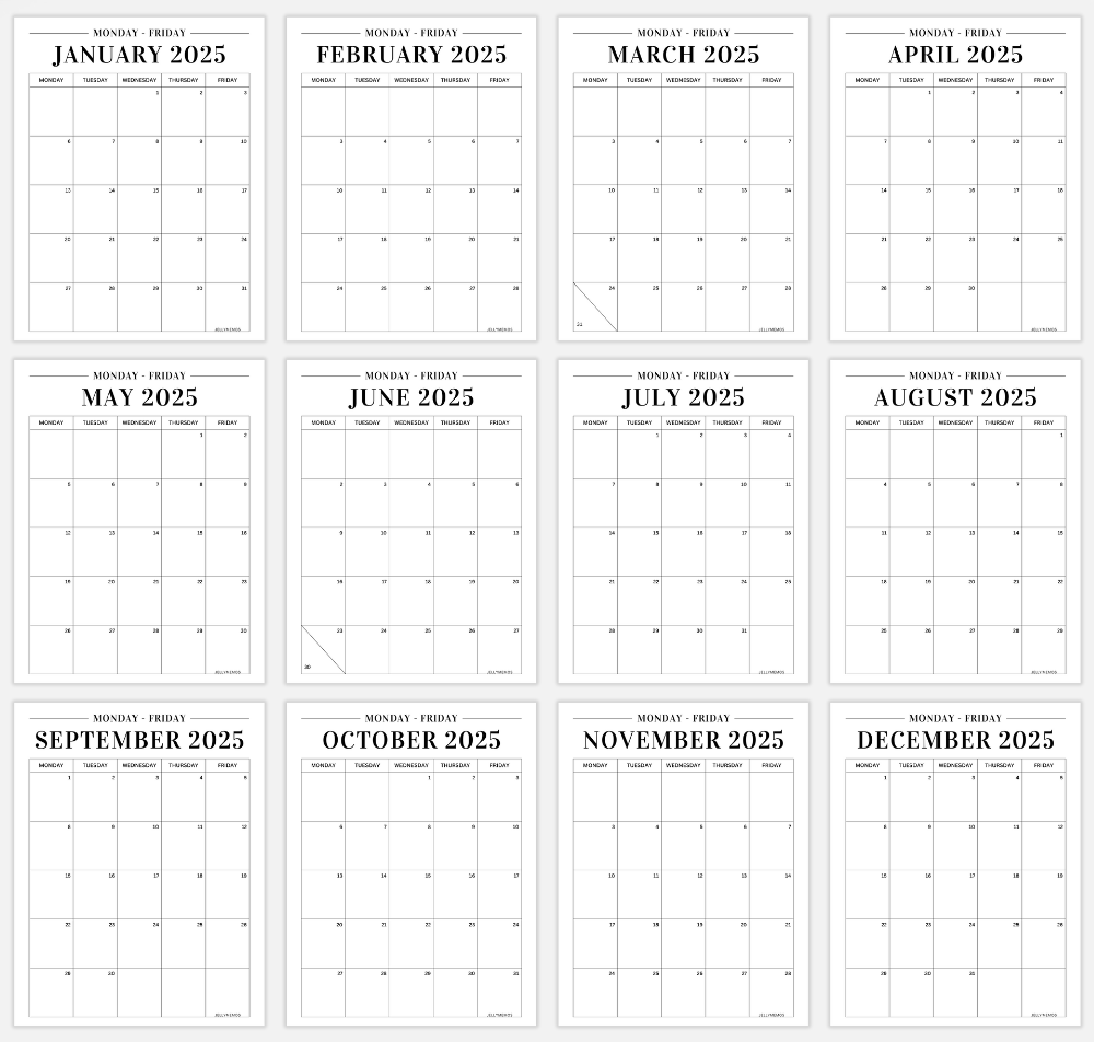 monday to friday calendar printables