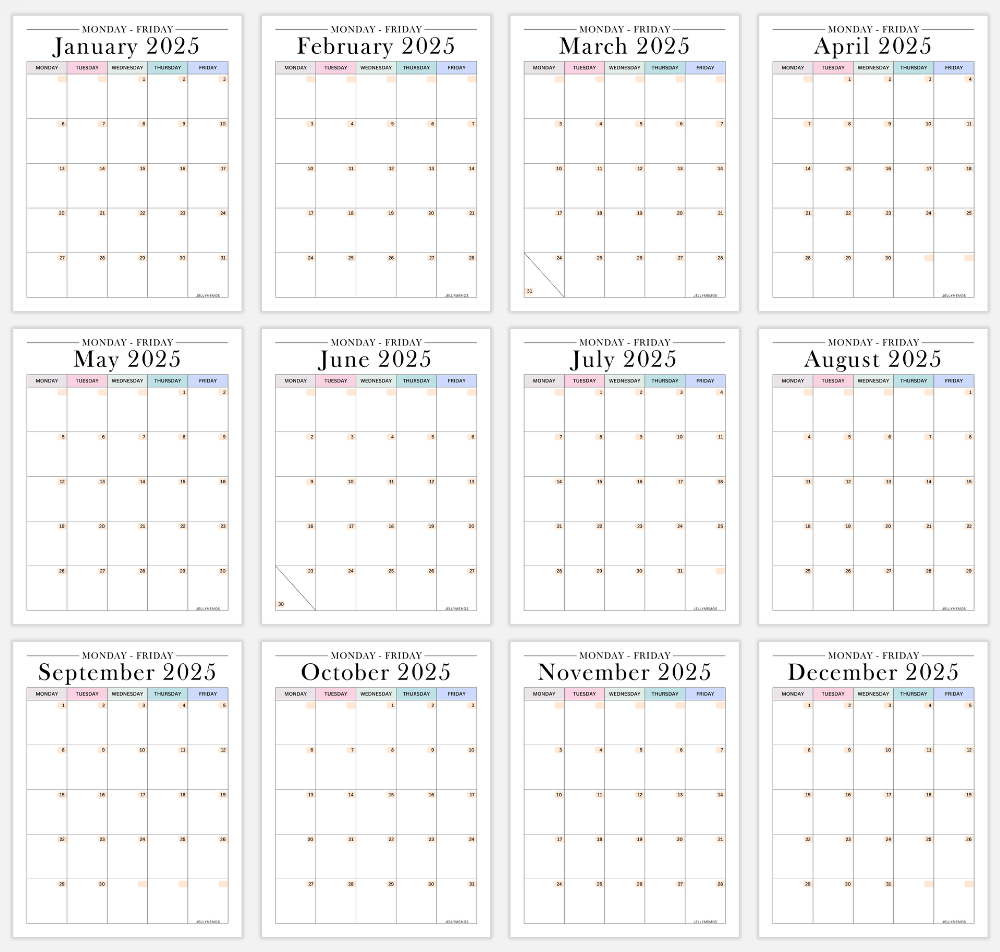 monday to friday calendar printables