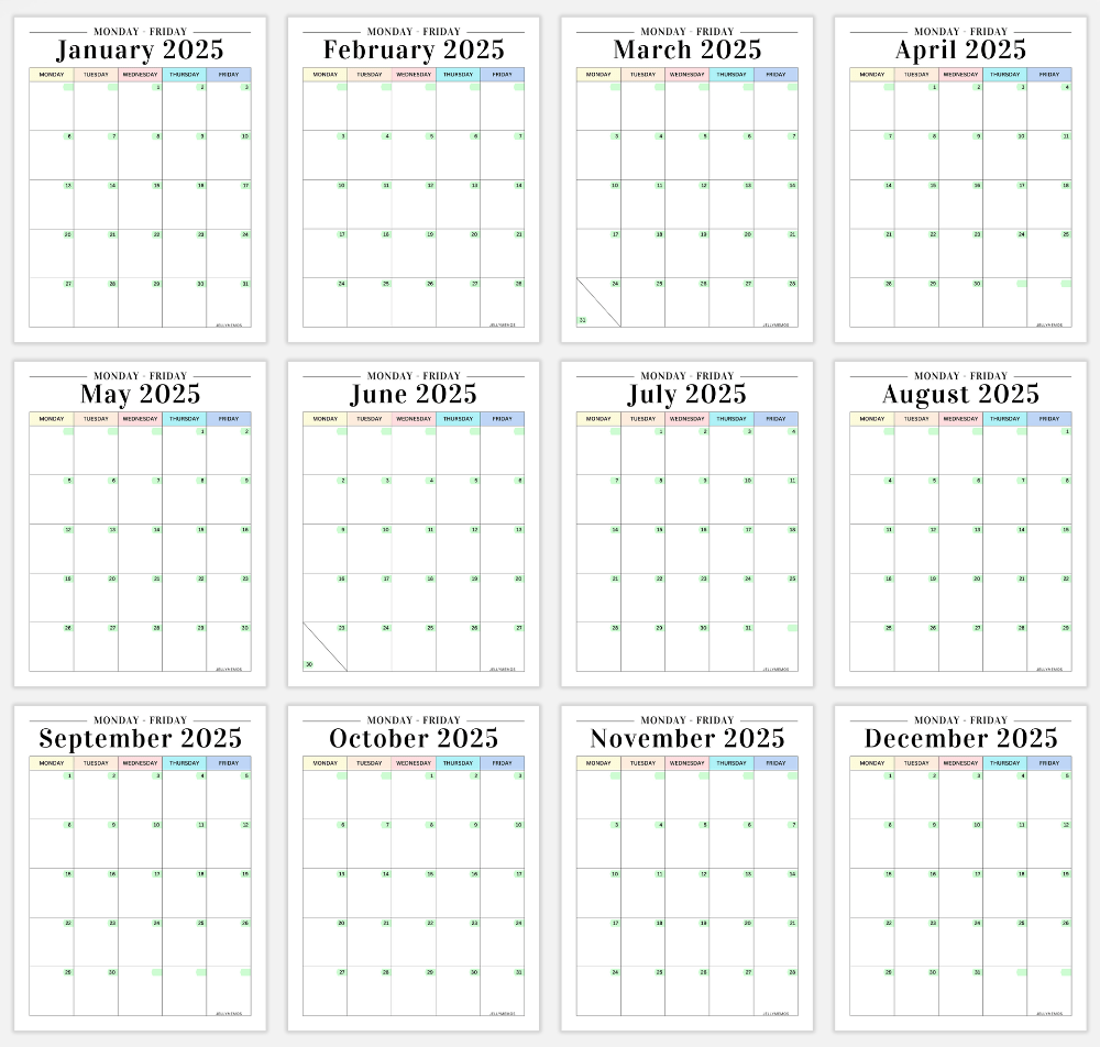 monday to friday calendar printables