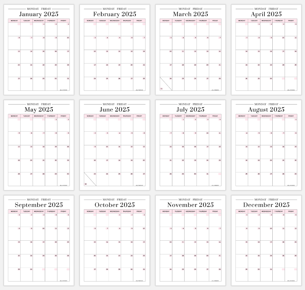 monday to friday calendar printables