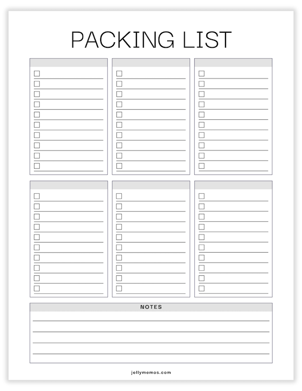 Blank Packing List Printables