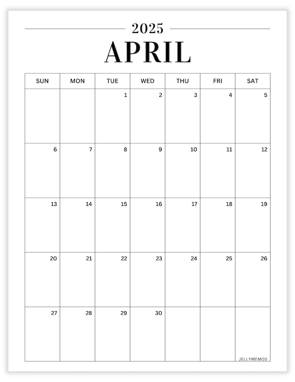 april 2025 minimal calendar printable