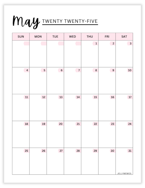 may 2025 pink calendar printable