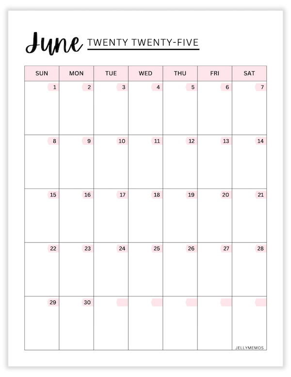 june 2025 pink calendar printable