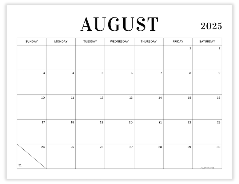 august 2024 minimal calendar printable