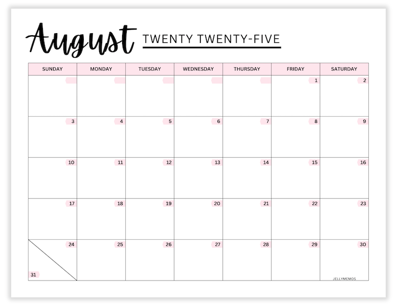 august 2025 pink calendar printable