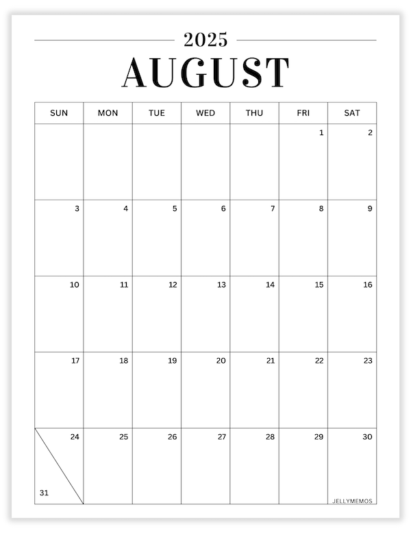 august 2025 minimal calendar printable