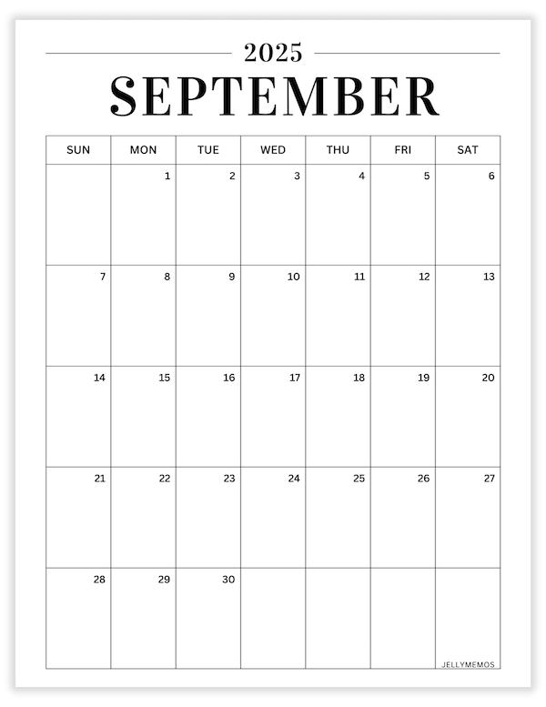 september 2025 minimal calendar printable