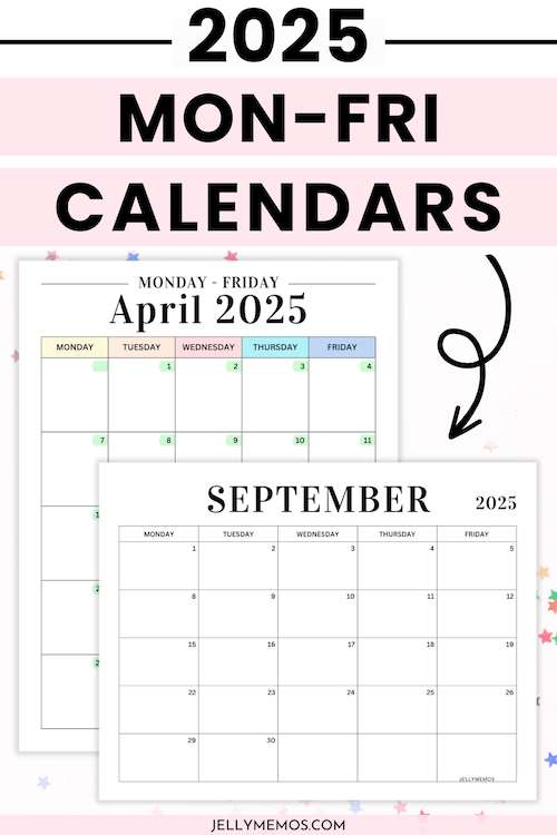 2025 monday to friday calendar printables