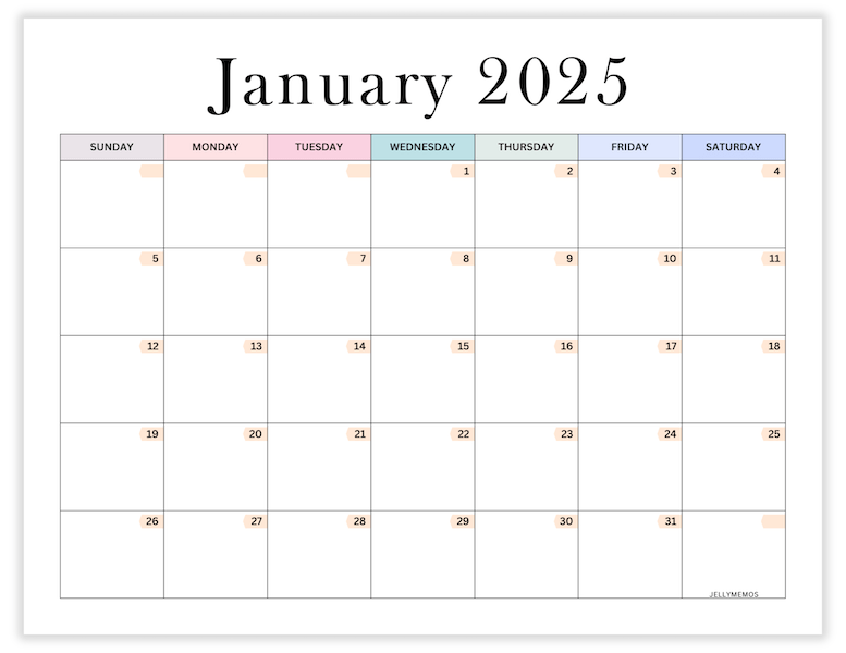 january 2025 aesthetic calendar printable