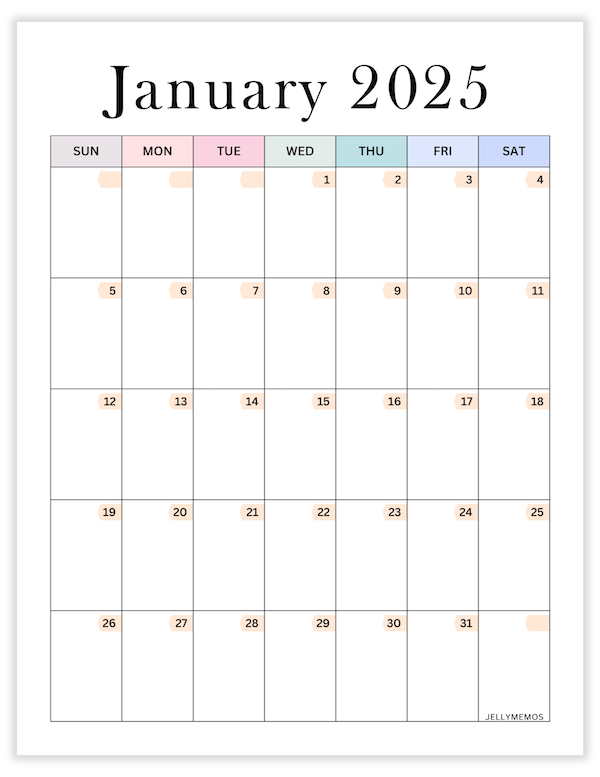 January 2025 aesthetic calendar printable