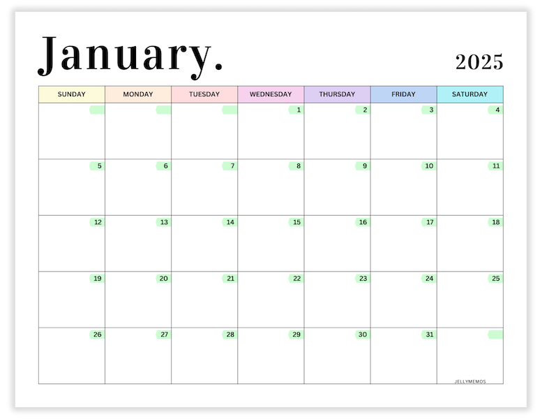 january 2025 pastel calendar printable