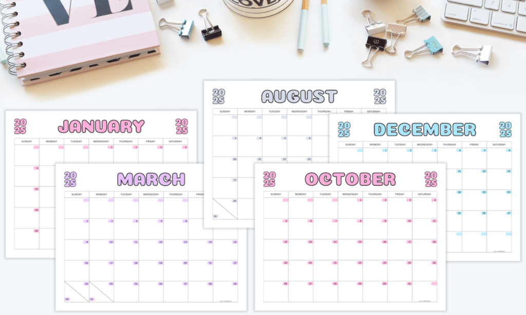 2025 colorful calendar printables