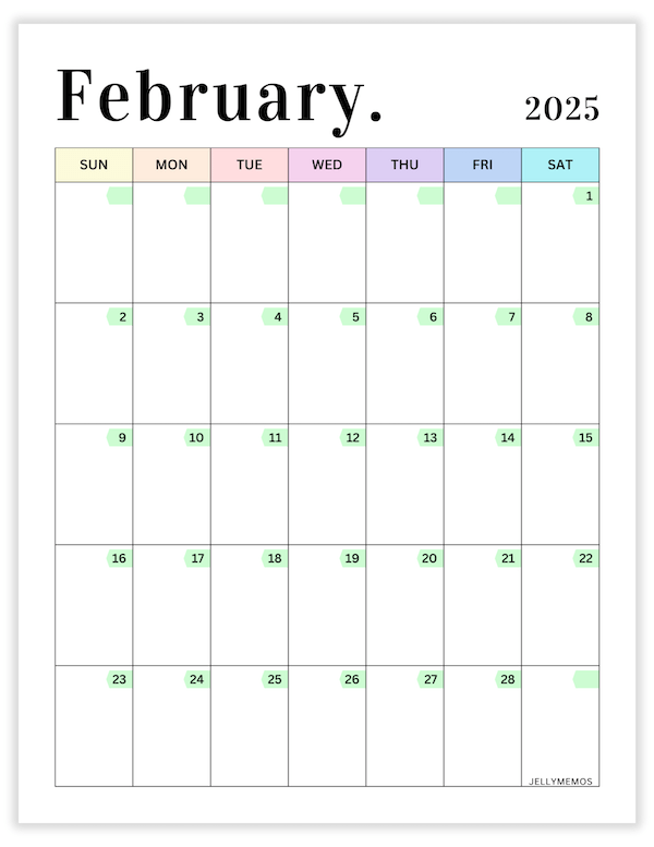 february 2025 pastel calendar printable