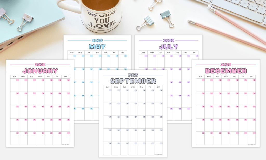 2025 colorful calendar printables