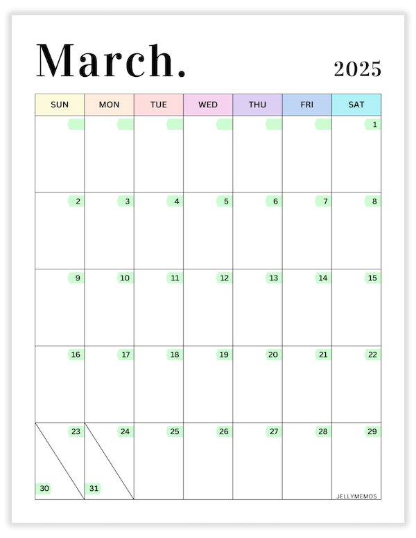 march 2025 pastel calendar printable