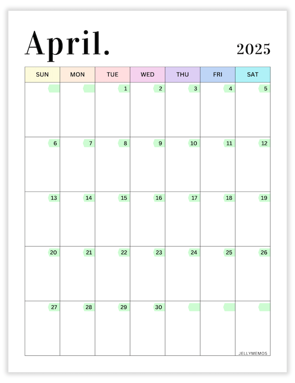 april 2025 pastel calendar printable