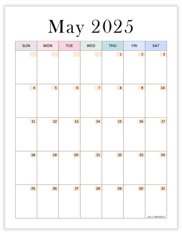 may 2025 aesthetic calendar printable