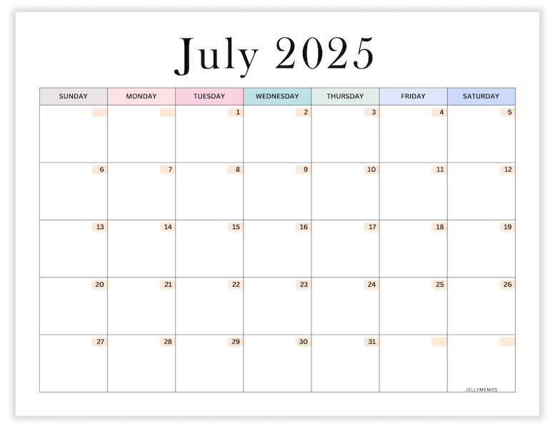 july 2025 aesthetic calendar printable