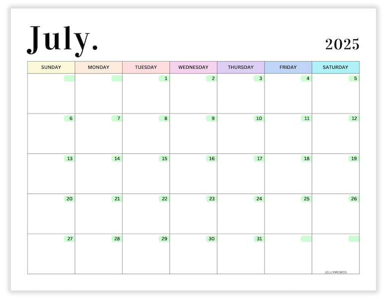 july 2025 pastel calendar printable