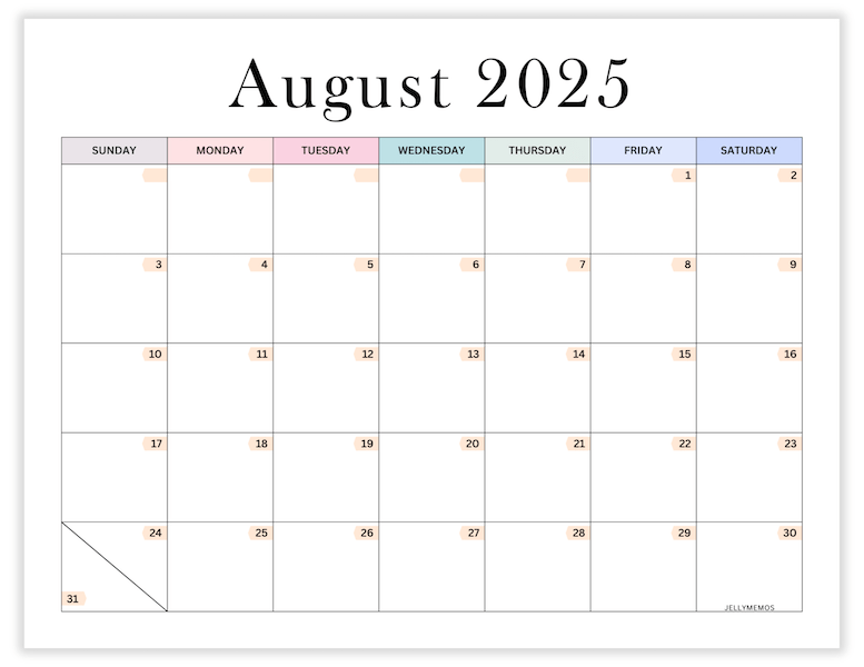 august 2025 aesthetic calendar printable