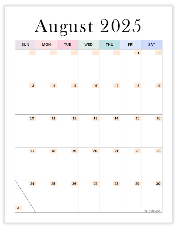 august 2025 aesthetic calendar printable