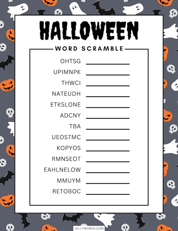 Halloween word scramble printable