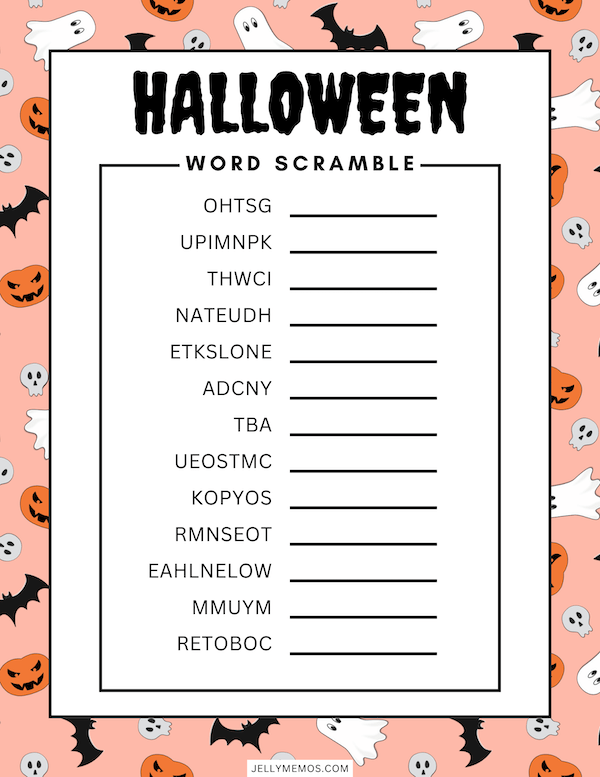 Halloween word scramble printable