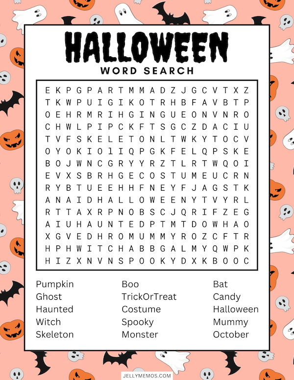 halloween word search printable