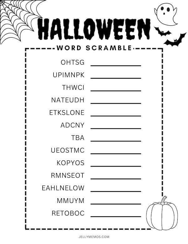 Halloween word scramble printable