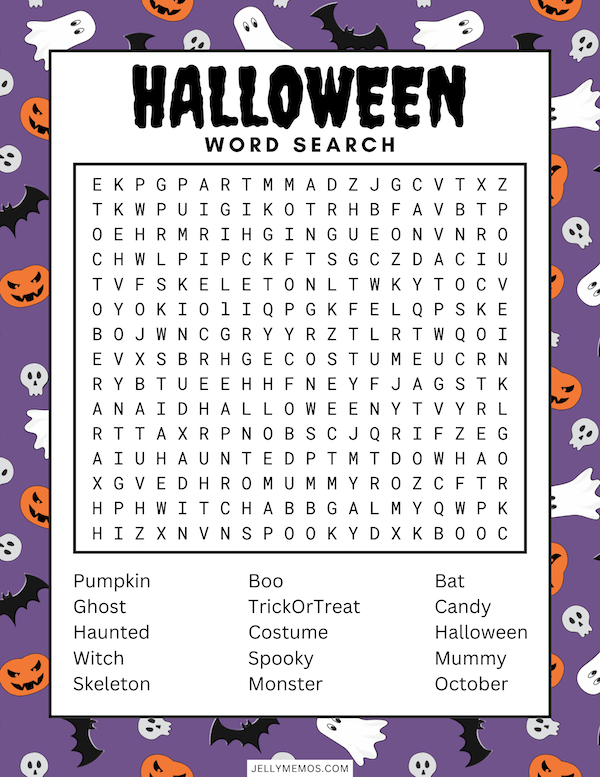 halloween word search printable