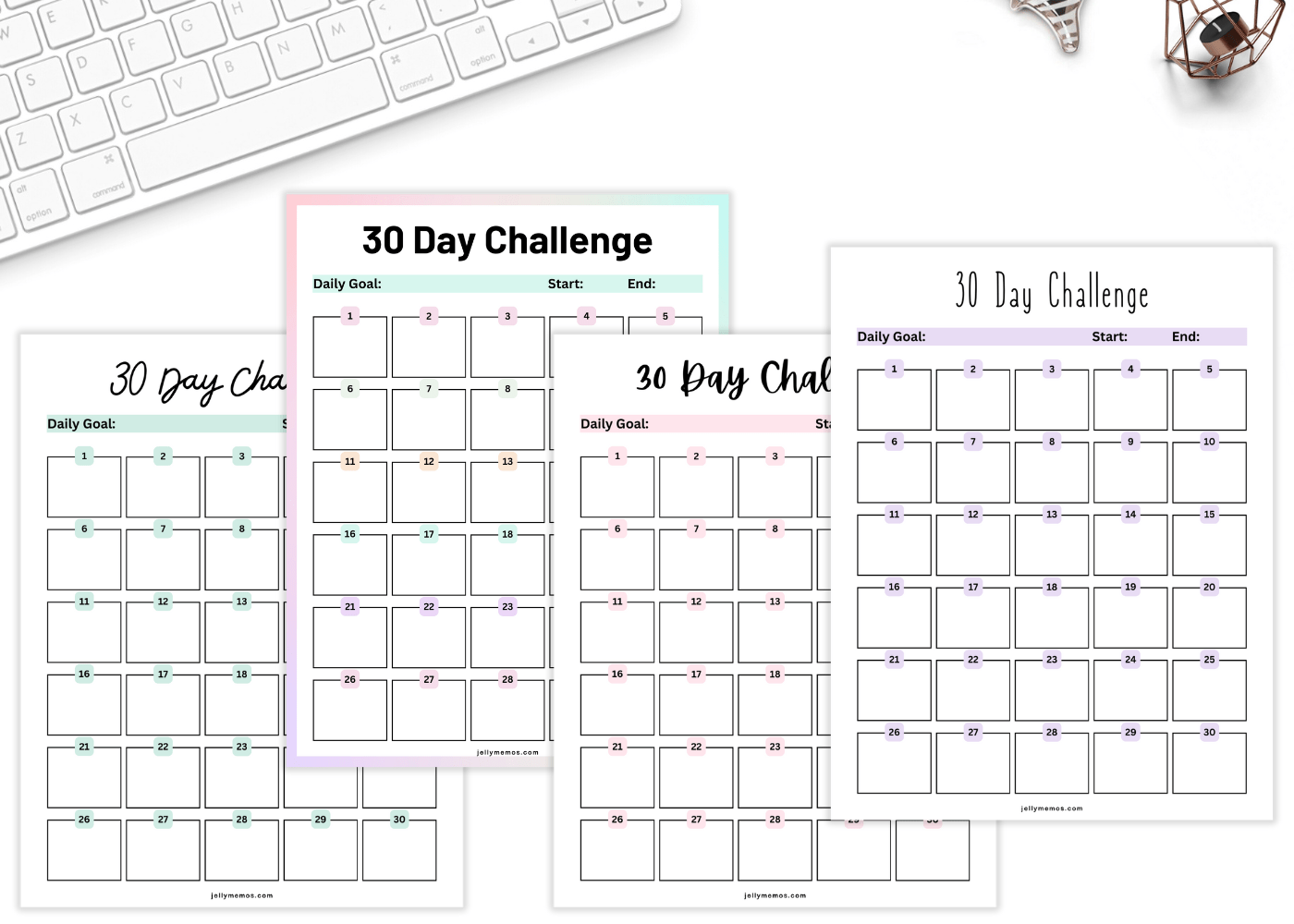 Cute 30 Day Challenge Printables To Achieve Your Goals - JellyMemos
