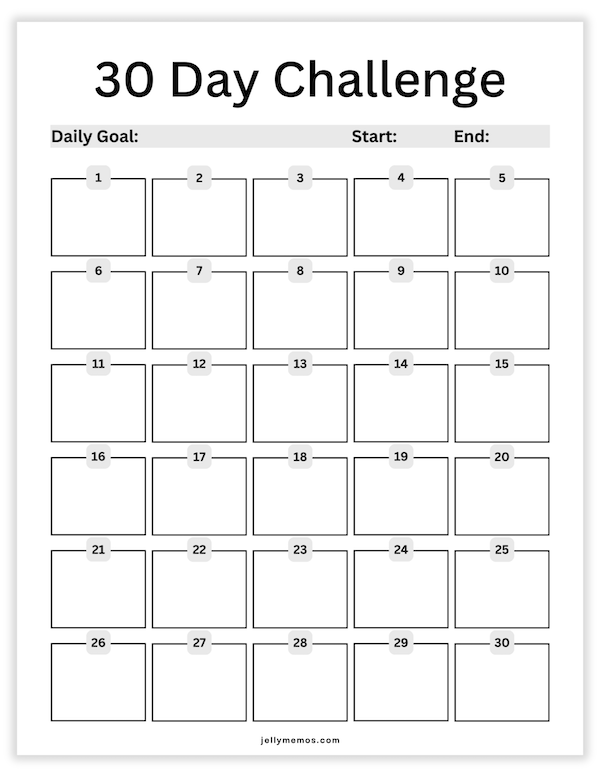 30 day challenge printables