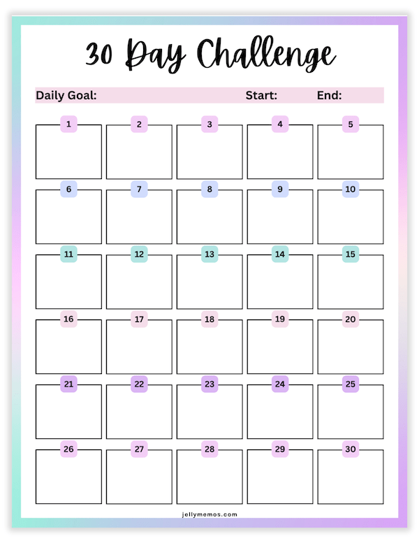 30 day challenge printables